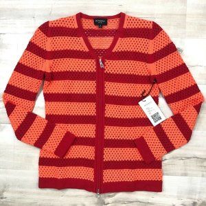 Rondina $235 Women Cardigan Striped Zip Red Coral